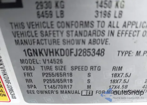 2015 Chevrolet Traverse 2Lt z USA, uszkodzony, nr VIN 1GNKVHKD0FJ285348